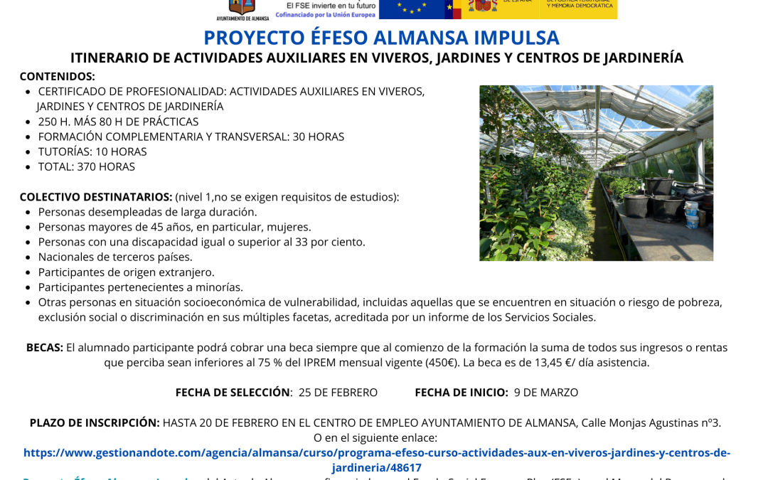 CURSO ACTIVIDADES AUXILIARES EN VIVEROS, JARDINES Y CENTROS DE JARDINERÍA