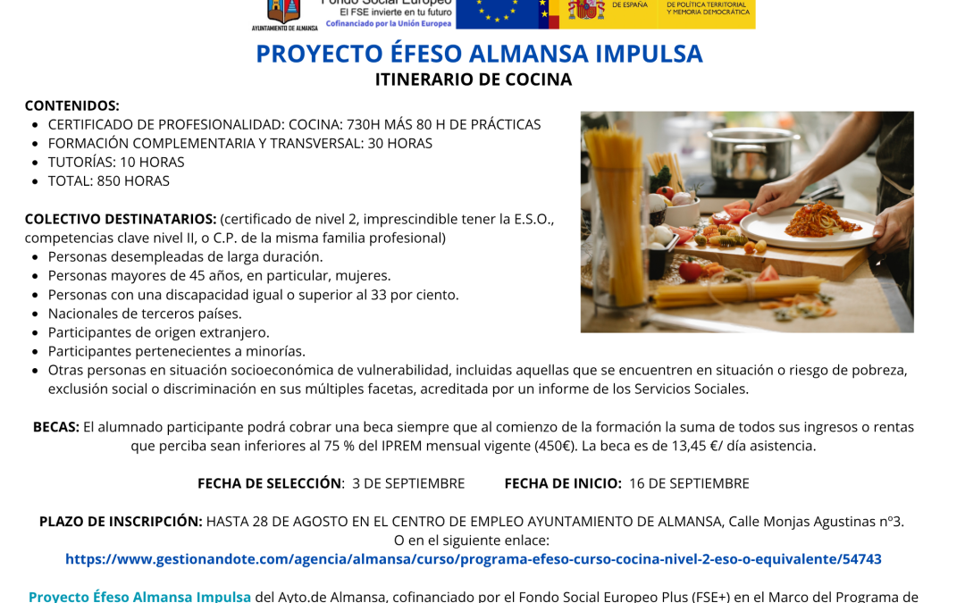 ABIERTA INSCRIPCIÓN CURSO COCINA