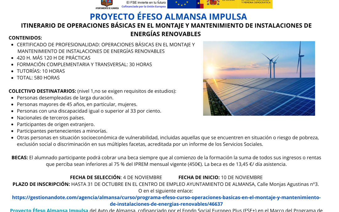 CURSO OPERACIONES BÁSICAS EN EL MONTAJE Y MANTENIMIENTO DE INSTALACIONES DE ENERGÍAS RENOVABLES