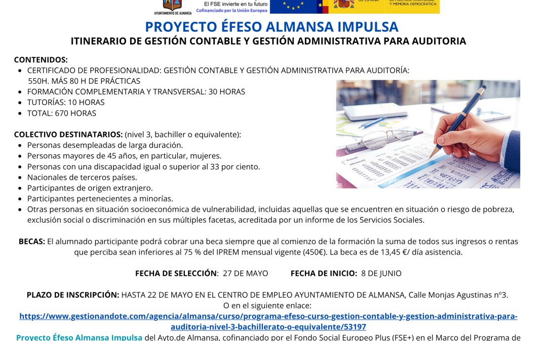 ABIERTA INSCRIPCIÓN CURSO GESTIÓN CONTABLE Y GESTIÓN ADMINISTRATIVA PARA AUDITORIA