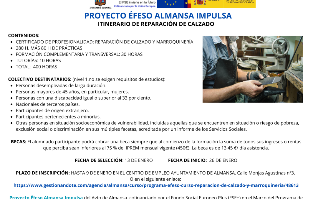 CURSO REPARACIÓN DE CALZADO Y MARROQUINERÍA